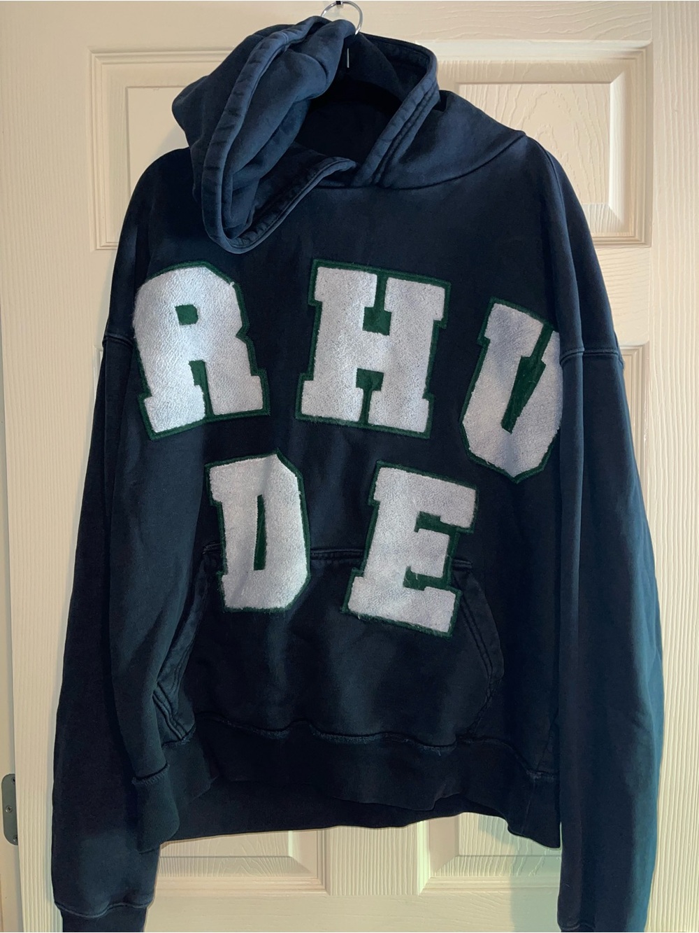Navy Hoodie with Large White Lettering